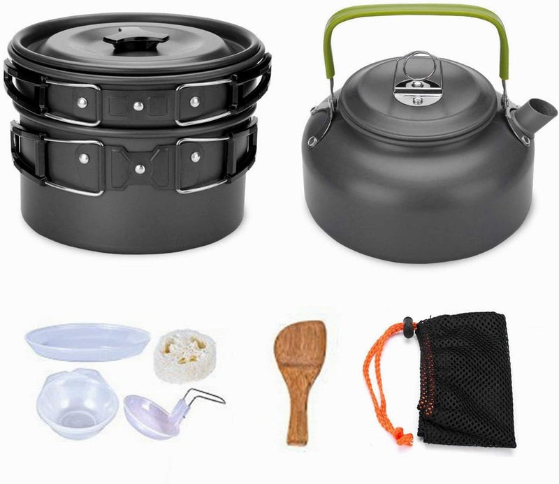 LIMOS 9-Piece Camping Cookware Set - Portable Lightweight Nonstick Aluminum Cooking Kit with Saucepan, Frying Pan, Kettle, Bowls & Utensils - Outdoor Camping Cooking Gear with Carry Bag