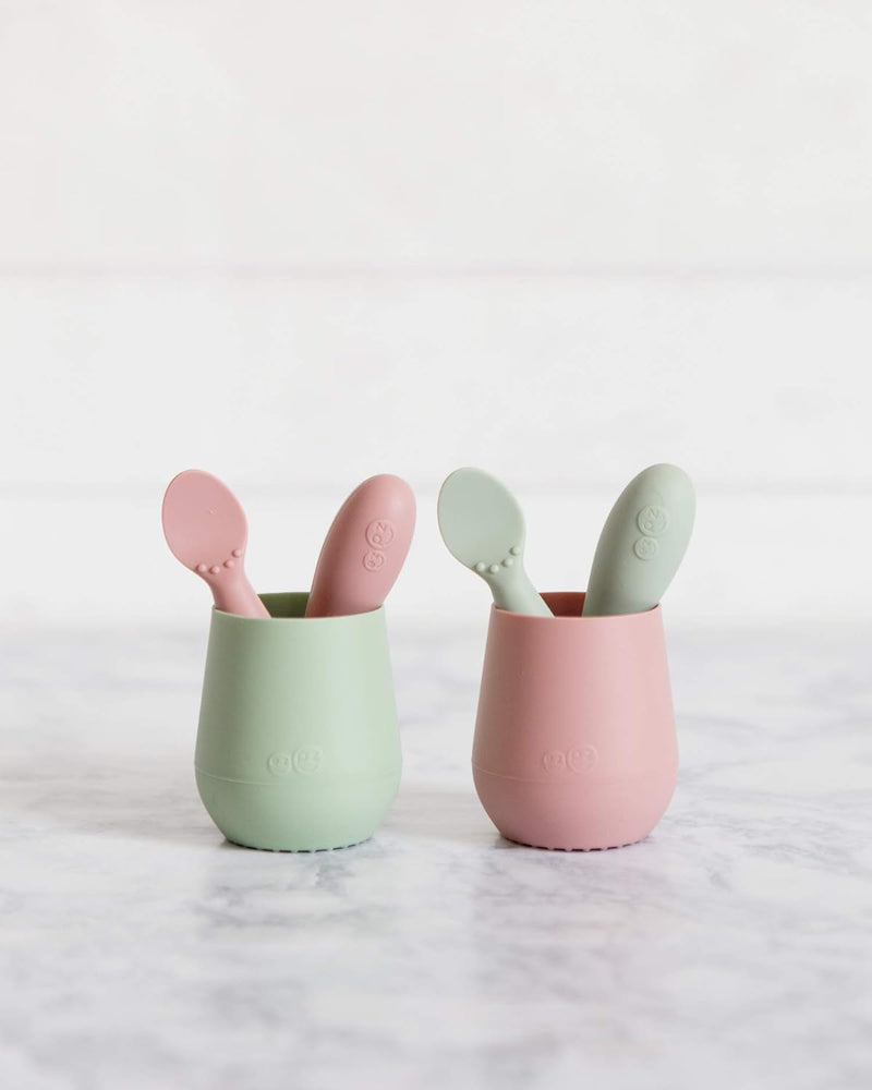 ez pz Ezpz Tiny Cup (Sage) - 100% Silicone Training Cup For Infants - Designed By A Pediatric Feeding Specialist - 4 Months+, EUtss001, Infants Training Cup