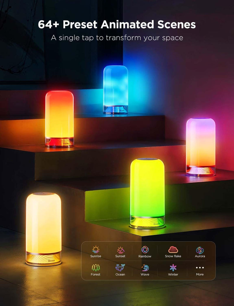 Bedside Touch Table Lamp RGBICWW, Matter Alexa Compatible LED Light 70 Scene Modes, Timer, Music Sync, 2700-6500K Night Lamp for Bedroom & Kids Living Room Decor(Corded Electric)