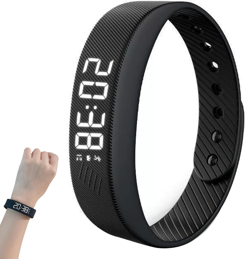 Alarm Clock Watch Bracelet, New Silent Vibration Wake-Up Wristband Vibration Alarm Reminder Watch, Quiet Vibrations Alarm Clock Bracelet Portable Alarm Clocks with Adjustable Strap Black
