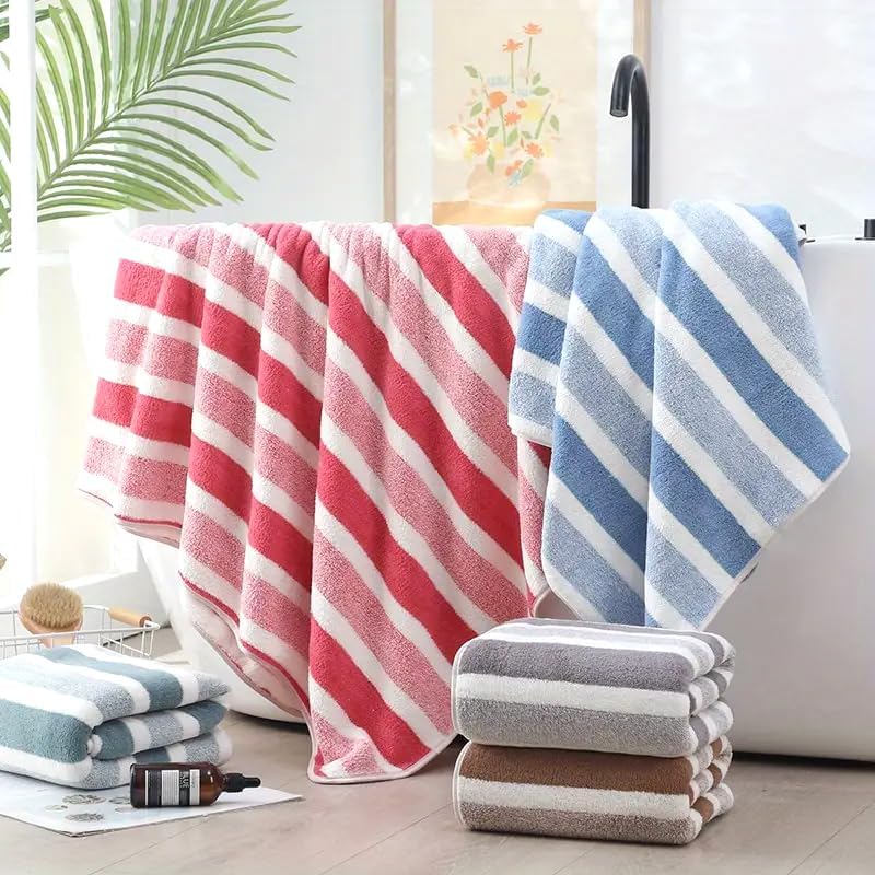 Ultra Soft Bath Towel Set, 100% Cotton, Bath and Hand Towels, Striped, Universal (Brown)