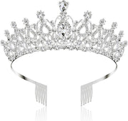 Shining Diva Fashion Crystal Tiara and Crown for Women Stylish Headband Crowns with Comb Tiaras for Girls Kids Queen Princess Wedding Bridal Birthday Gift Hair Accessories - 02 Silver