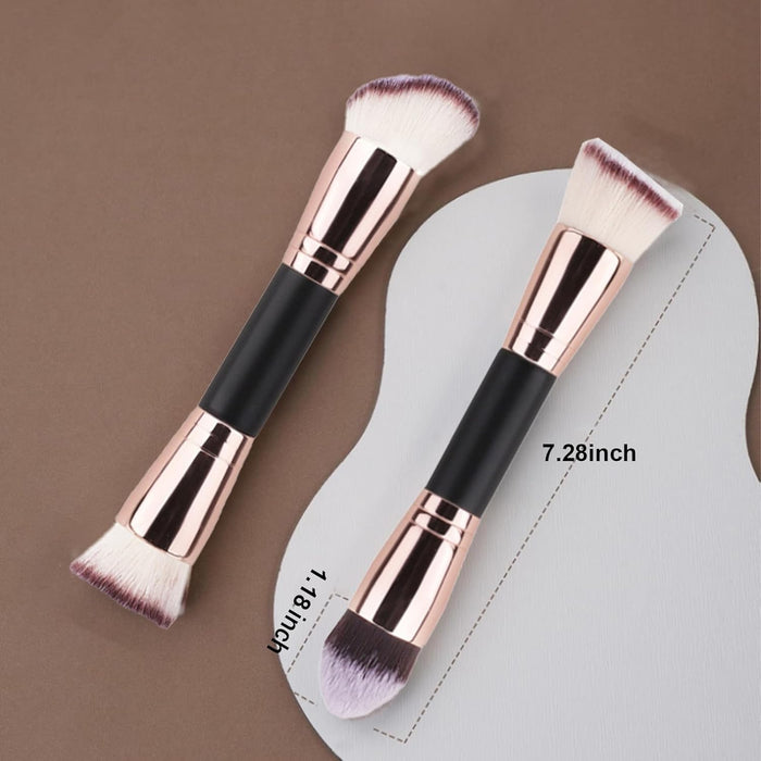 2 Pcs Double-Ended Makeup Brushes, Flat, Angled, Angled Round, Tapered Top Flawless Foundation Concealer Brush, Foundation Makeup Brush for Liquid, Cream, Powder Blending and Buffing