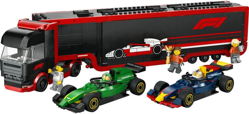 City F1 Truck with RB20 & AMR24 F1 Cars 60445 Car Transporter Toy, 2 Drivers & Race Simulator, Formula 1 Set, Gift for 8+ Year Old Boys & Girls, 1,086 Pieces