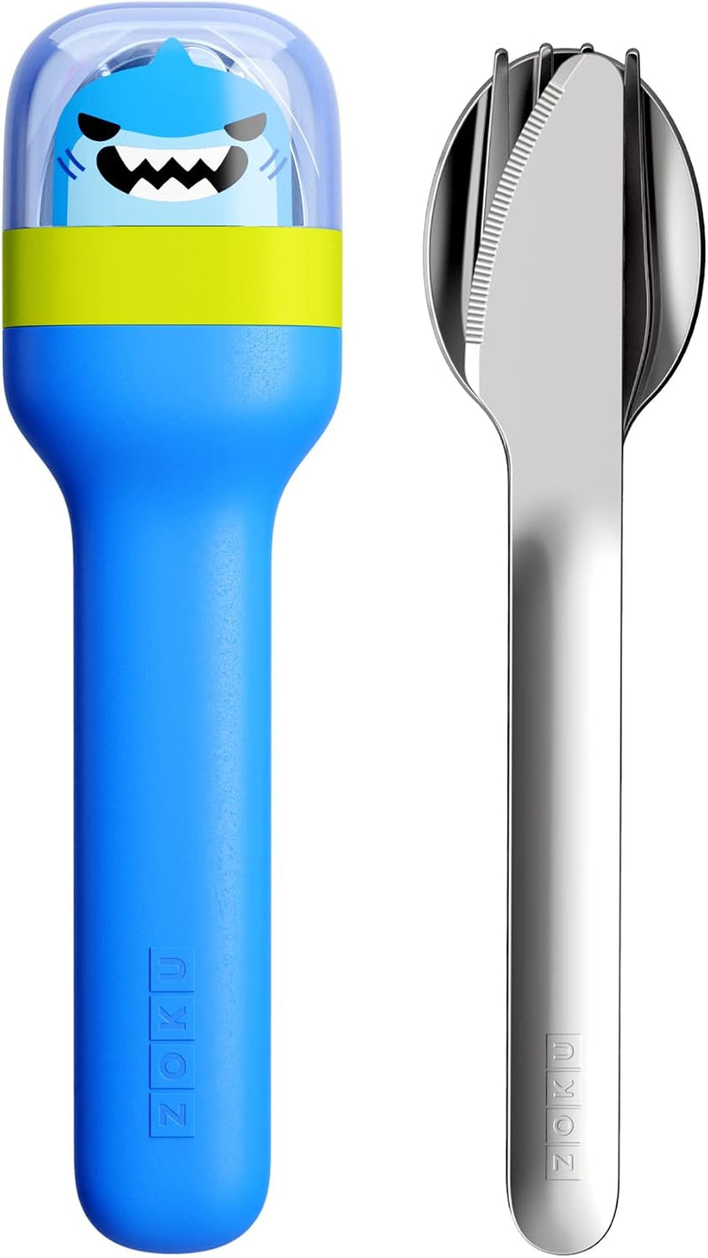 Kids Pocket Utensil Set, Kids Silverware Set Fork, Knife, and Spoon, Dino - Shark