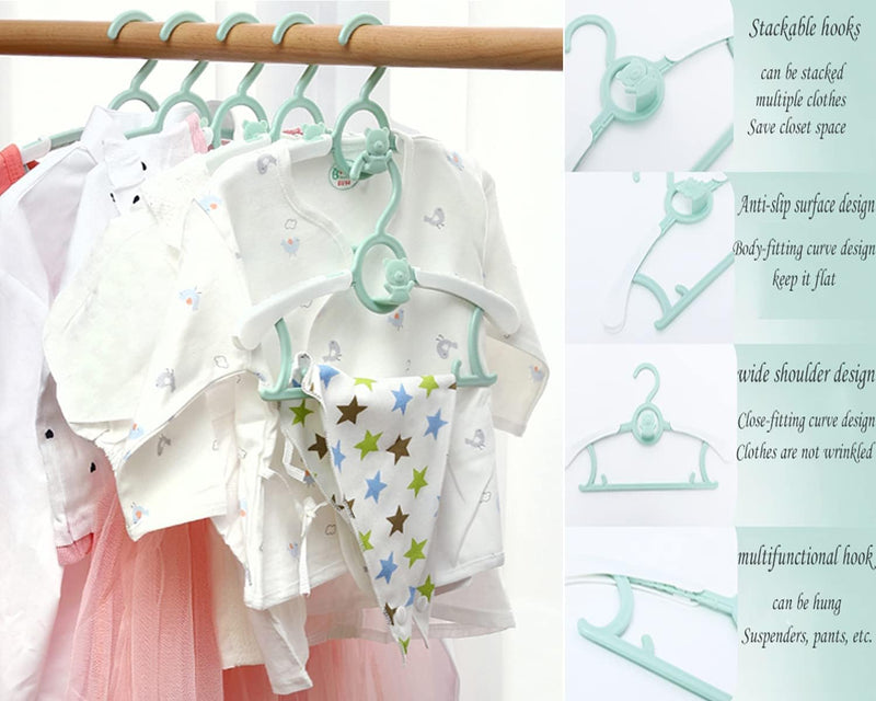 TOMVAES Kids Baby Hangers,11"- 14" Adjustable de Children Coat Hangers for Baby, 20pcs Toddler Kids Child Nursery Closet Hangers, Non-Slip and Extendable Laundry Plastic Infant Hangers (Pink)