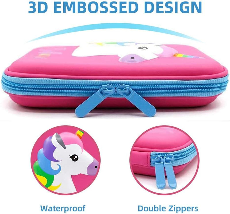 Unicorn Pencil Case with Compartments - Shockproof EVA Hard Shell Multiple Pen Slots Mesh Pockets Large Capacity Organizer for School & Travel 8.7"