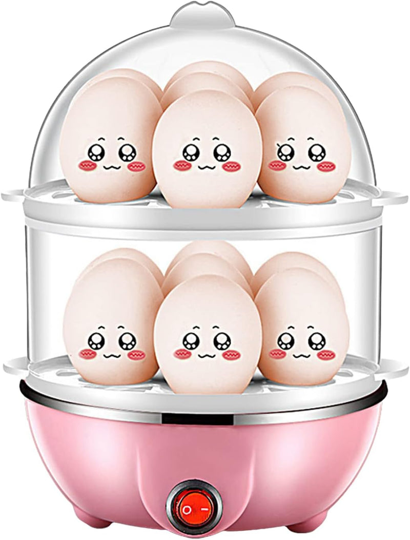 Morelian Double Layer Egg Cooker 14 Egg Capacity Hard Boiled Egg Cooker Anti-dry Electric Egg Boiler with 40mL Measuring Cup Steam Vegetables