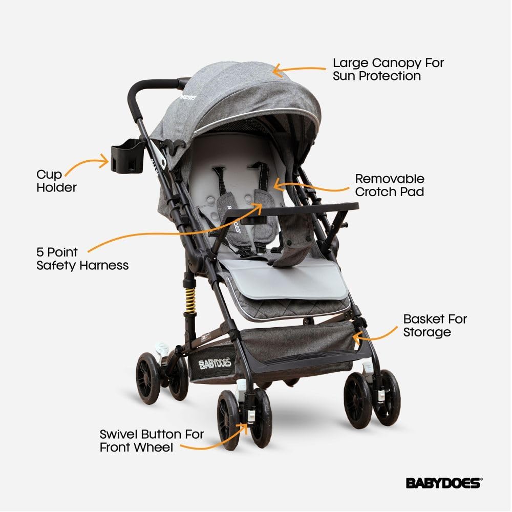 OLLA R+ Baby Stroller with Reversible Handle, One-Hand Fold, Cup Holder, 5-Point Harness, 0 to 4 Years (Up to 20 kg) Grey – image 3