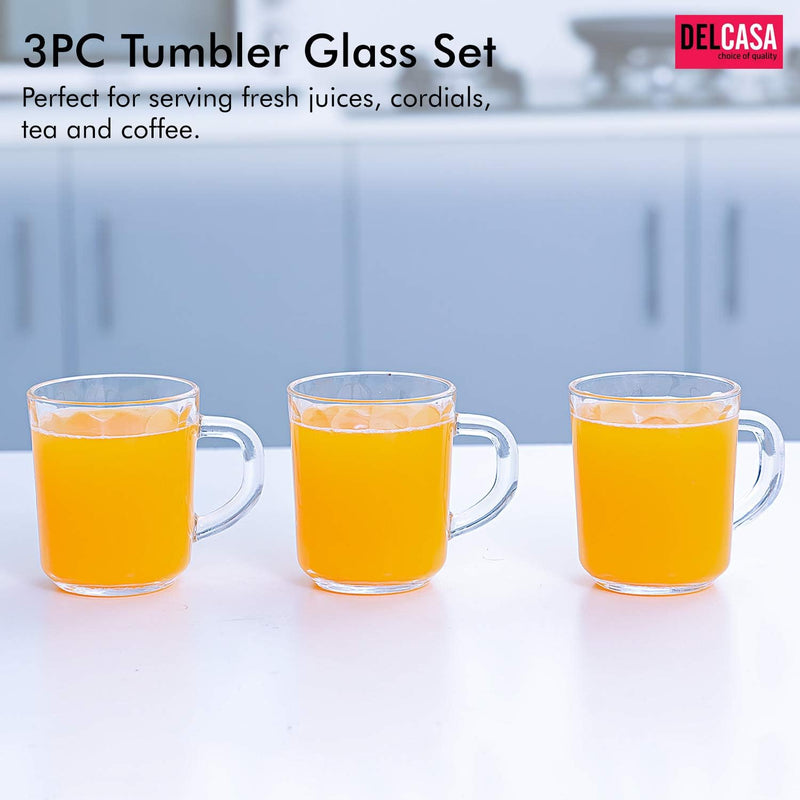 Delcasa 3Pc Tumbler Glass Set, 8Oz/240ml - Tumbler Glass For Drinking Water / Tea / Coffee/ Hot Beverages - Transparent, Sleek Design With Broad Base & Mouth - Perfect For Home Restaurants Parties