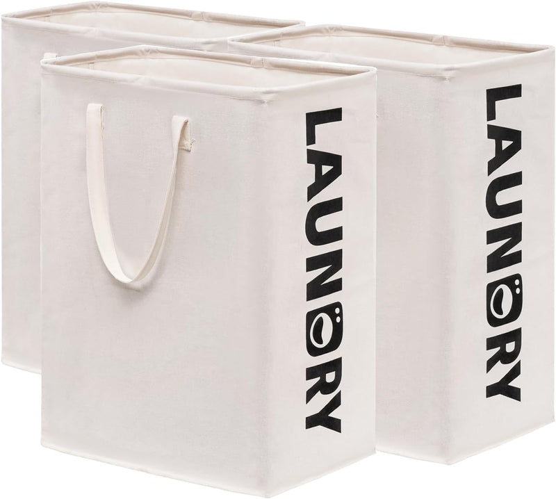 CHICVITA Laundry Basket Dirty Clothes Hamper, Tall Rectangle Laundry Basket for Dorm and Family, Laundry Basket Organizer, Large Hampers with Extended Handles, 2-Pack 75L, White Bin - White 3 x 75L