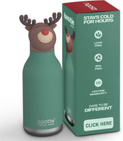 Bestie Bottle Insulated Stainless Steel Water Bottle with Detachable Soft Animal Head Fun Drinking for Kids and Teens with Flexible Reusable Straw 16 Ounce (Dinosaur) - REINDEER Bottle