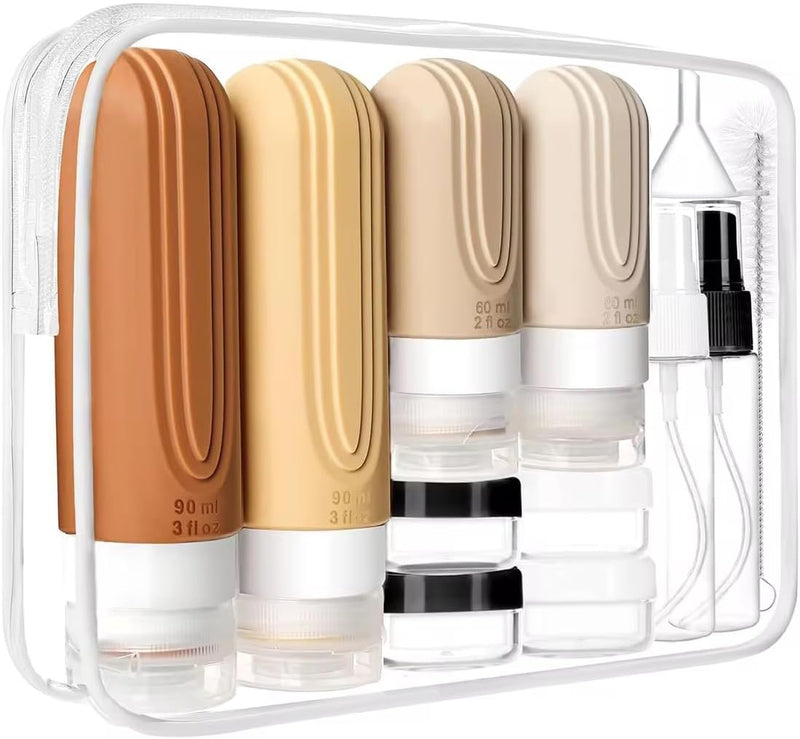 Nuviano 16-pack Travel Bottles for Toiletries, TSA Approved Silicone Travel Containers jar for Toiletries, Leak Proof Refillable Liquids Shampoo & Conditioner, Travel Essentials toiletry Bottles