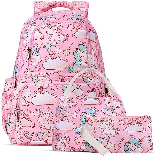 School bags for Girls and Boys with Lunch Bag Pencil Case, 3pcs Kids School Bag Set, Backpack for Kindergarten Elementary