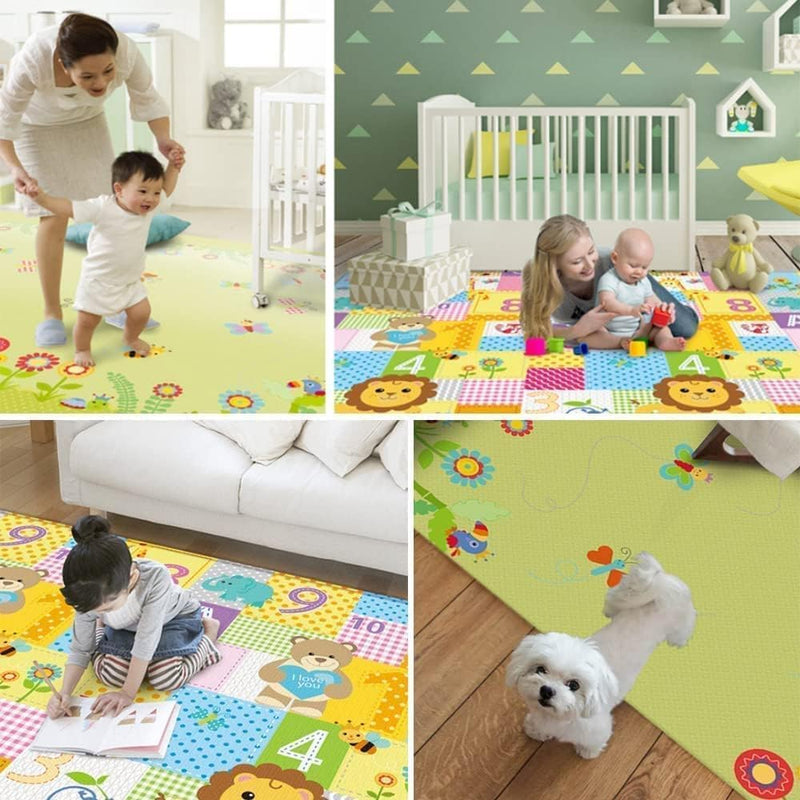 ANUMITRA Foldable Baby Play Mat Waterproof Non-Slip Cotton Playmat for Kids Toddlers Babies Double Sided Large Baby Mat for Floor Play 150 to 180cm Easy to Clean Use Indoor and Outdoor