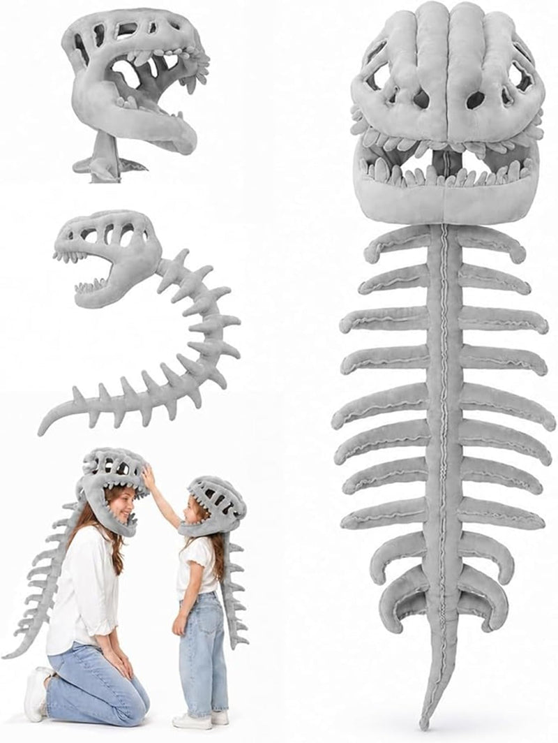 AM ANNA Dinosaur Skeleton Costume, Plush Wearable Dino Outfit with Headgear Spine for Kids Adult Halloween Cosplay Dress Up Spinosaurus - Grey