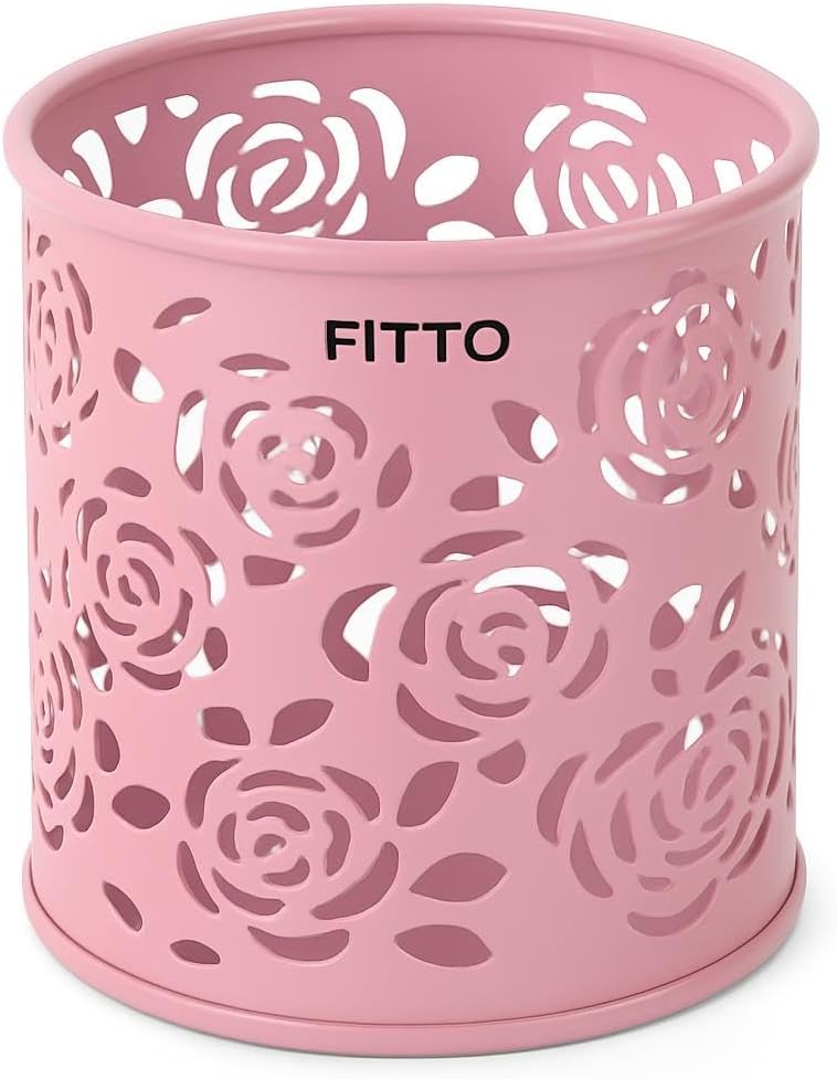 Fitto Pink Pen Holder Round 8x9cm Desk Organizer