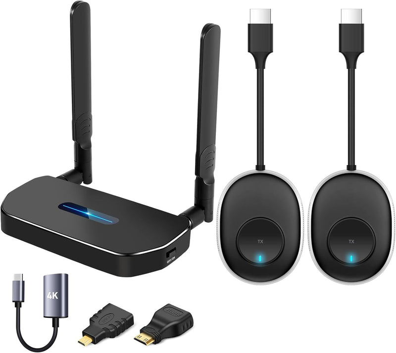 Wireless HDMI Transmitter and Receiver 4K Kit, Full HD 4K Wireless Presentation Equipment HDMI Adapter, Plug and Play Streaming Media. Laptop, Dongle, PC,PS4, Smart Phone to HDTV/Projector 165FT/50M - TX*2+RX*1