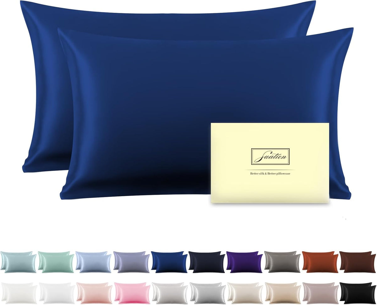 Suatien Mulberry Silk Pillowcase for Hair and Skin Pillow Case with Hidden Zipper Soft Breathable Smooth Cooling Silk Pillow Covers for Sleeping (Haze Blue, King20"X 36") – image 3