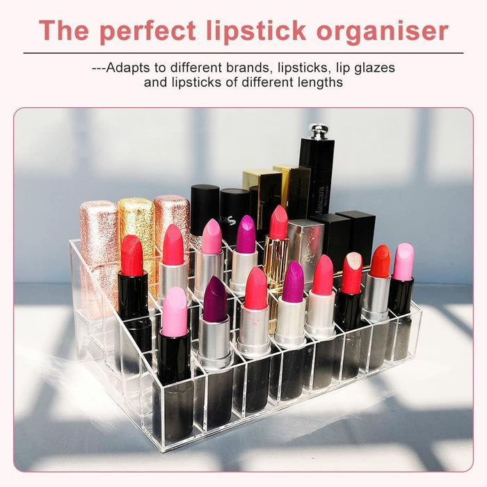 AMERTEER Lipstick Holder, 40 Spaces Clear Acrylic Lipstick Organizer Display Stand Cosmetic Makeup Organizer for Lipstick, Brushes, Bottles, and More
