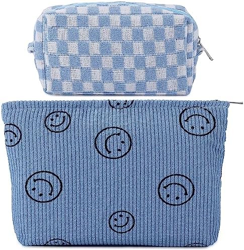 ZLFSRQ 3Pcs Checkered Makeup Bag for Women Large Cosmetic Bag Set Travel Toiletry Bag Makeup Pouch Bag for Purse Pink Zipper Storage Bag Organizer Cute Small Aesthetic Girls Car Essentials Bag