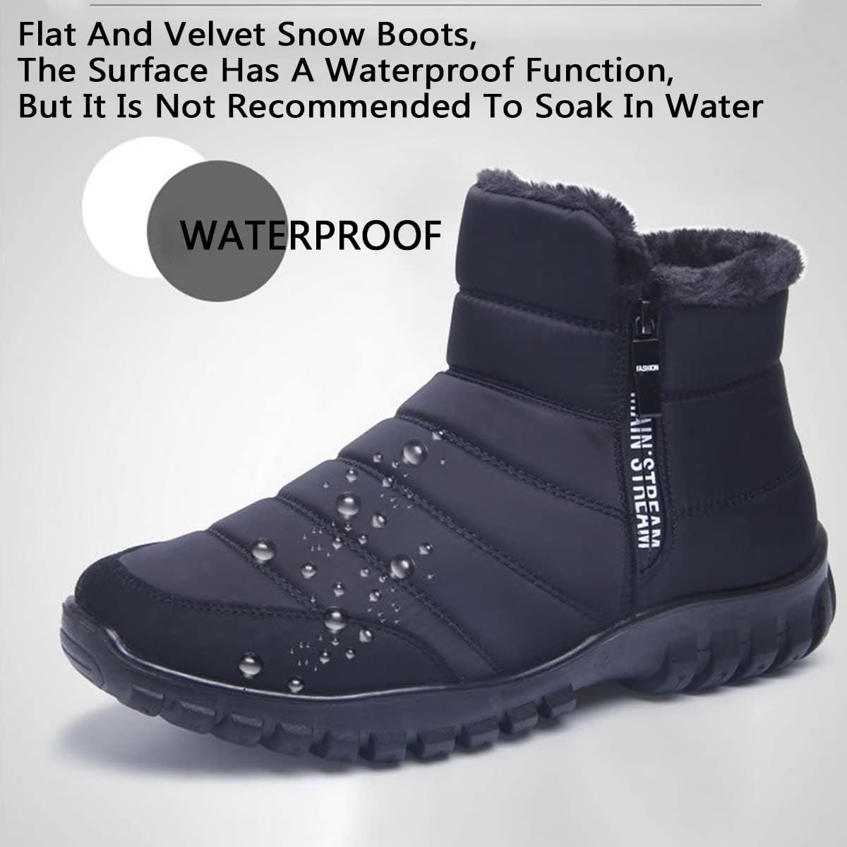 Men's Waterproof Warm Cotton Zipper Snow Ankle Boots, Winter Warm Slip on Thick Plush Mens Snow Boots, Non-Slip Winter Shoes for Men (Black,7.5) – image 7