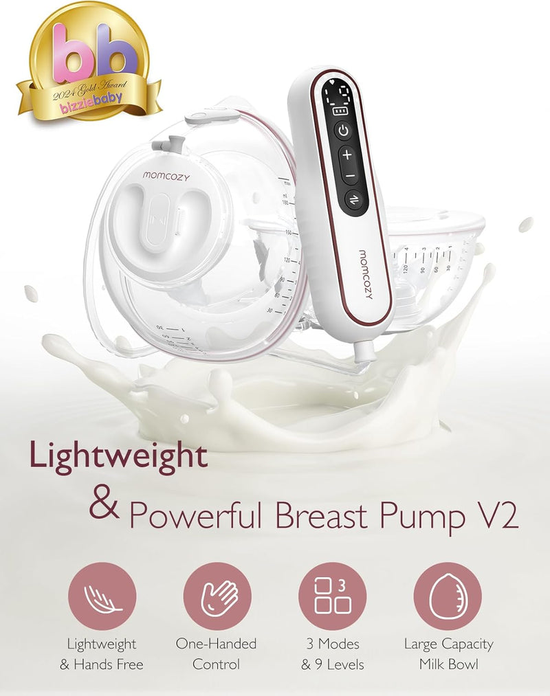 Momcozy V2 Ultra-Light Breast Pump, White - Mani libere Dusty Pink