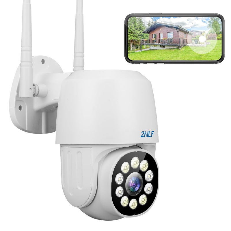 2NLF 1080P Outdoor Security Camera for Home, 2.4 GHz Wifi Security Camera with 360° Vision, Motion Detection, Auto Tracking, Two-Way Autdio, Color Night Vision, IP66 Waterproof