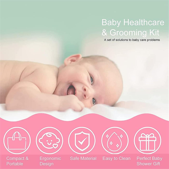 Joyzzz Baby Hair Brush, Baby Beauty Set, 8-in-1 Baby Grooming Kit, Baby Care Items, Baby Care Essentials Set, Baby Supplies Set,Nail Clipper, Hose Cleaner, For Baby Body Care Beauty Kit (Pink)