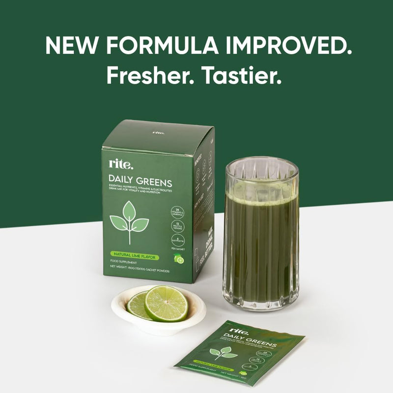 Daily Greens Drink Mix (New Recipe) I 40 Advanced Greens, Superfoods and Electrolytes, Vegan & Gluten Free, No Added Sugar, Advanced Natural Formula, Lemon flavor (Pack of 15)