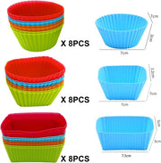 44 Pcs Silicone Lunch Box Dividers Set, Includes 24 Reusable Silicone Cupcake Baking Cups and 20 Cute Animal Food Picks, Non-stick Muffin Liners for Party