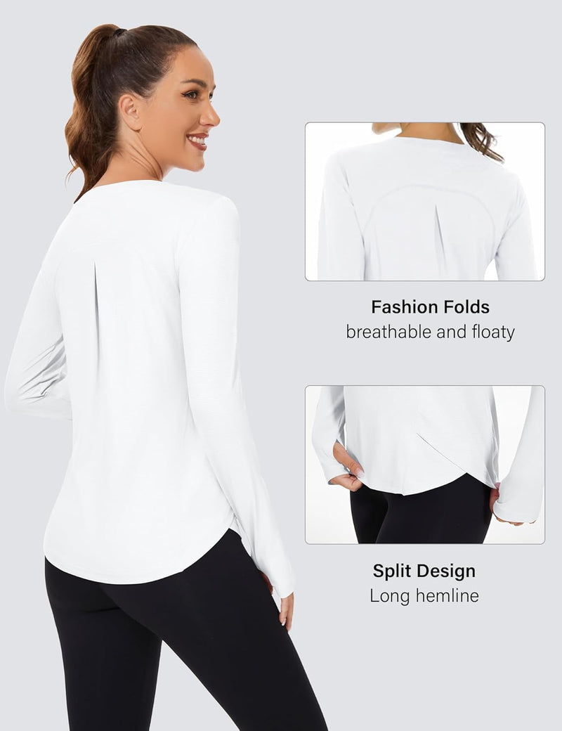 Rapbin Women's UPF 50+ Sun Protection T-Shirts Long Sleeve Boat Neck Workout Lightweight Quick Dry Top with Thumb Hole