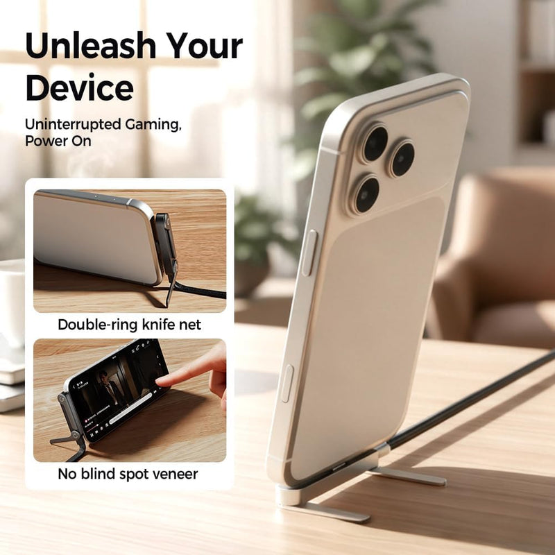 Sideways Phone Charger, 240W Fast Charging Cable with Rotatable Phone Holder Stand, 360-Degree Rotation, 1.5 Meter Sideway Gaming Charger (Type C to Type C) - USB Type C