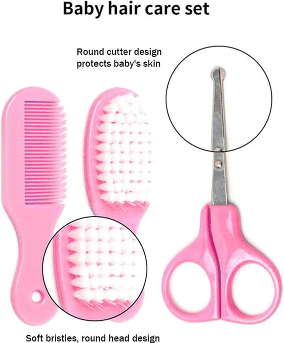 Joyzzz Baby Hair Brush, Baby Beauty Set, 8-in-1 Baby Grooming Kit, Baby Care Items, Baby Care Essentials Set, Baby Supplies Set,Nail Clipper, Hose Cleaner, For Baby Body Care Beauty Kit (Pink)