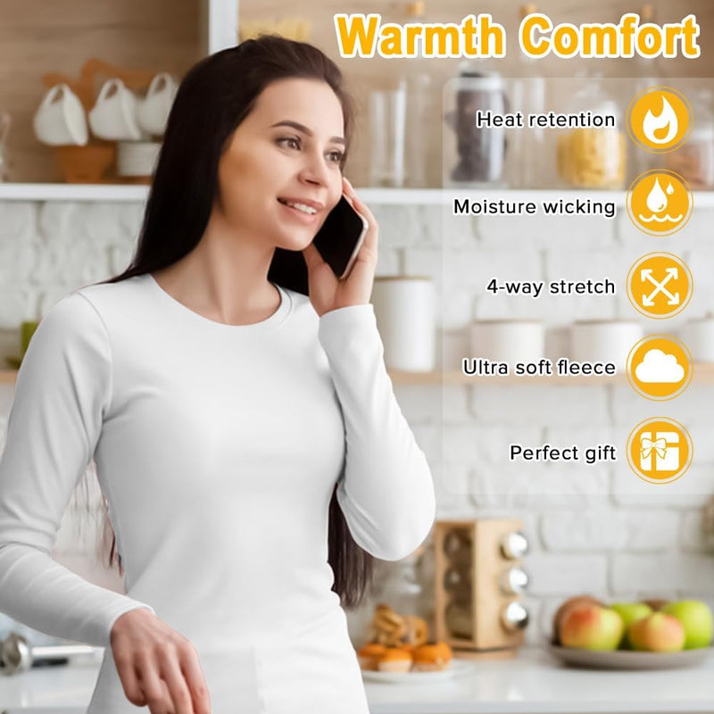 Women Thermal Underwear Set,Ladies' Tops and Pants,Thickened with Velvet,Round Neck Thermal Underwear,Soft and Skin Friendly,Suitable For Daily Wear and Outdoor Sports Matching