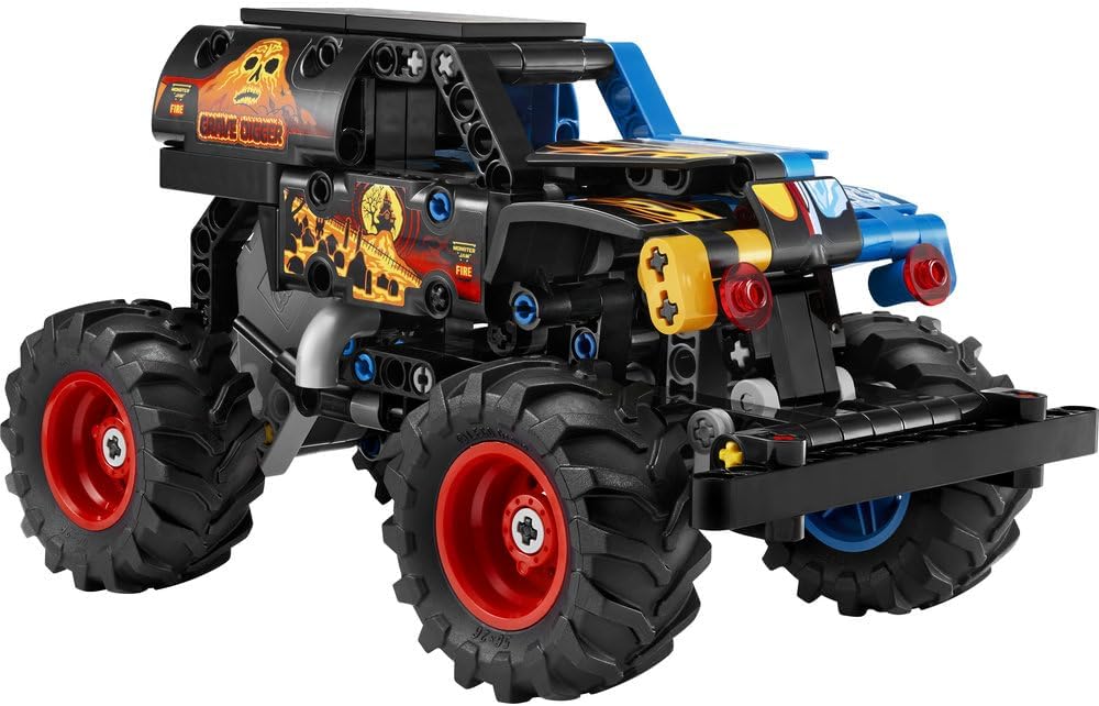 Technic Monster Jam Grave Digger Fire and Ice - Pull-Back Truck Toy - Race Car Model Kit w/Authentic Details - Birthday Gift for 7+ Year Old Boys, Girls & Fans - 42219