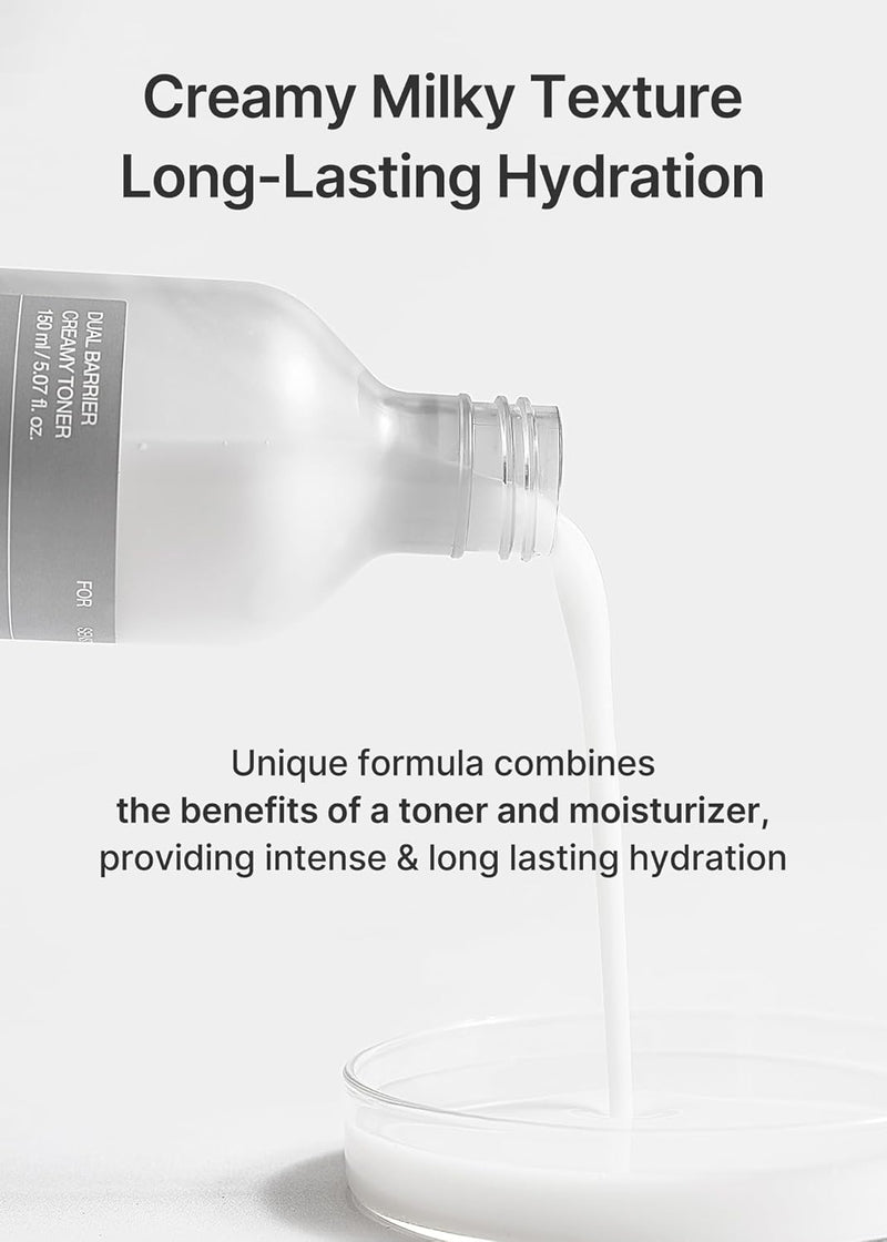 Dual Barrier Creamy Toner with Ceramides, Oil & Alcohol Free, Facial Astringent, Hydrating, Calming, Soothing, Non Irritating, Dry Sensitive Oily Combination Skin,150ml
