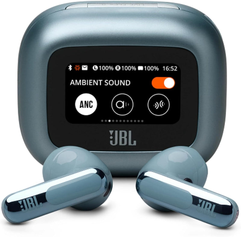 JBL LIVE FLEX 3 True wireless noise-cancelling earbuds with open-stick design and 50 hours total playback plus wireless charging, Blue