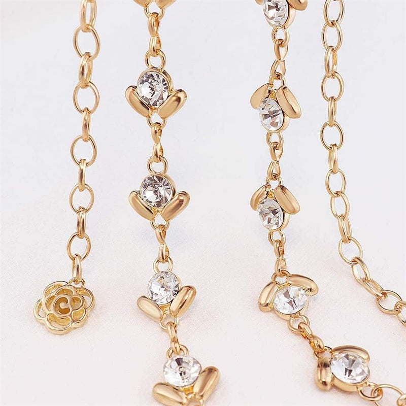 Chain Belt for Women Rhinestone Crystal Waist Belts Metal Waist Chain Metal Belt Women Girls Adjustable Body Link Belts Fashion Belly Jewelry for Jeans Dresses (Gold)