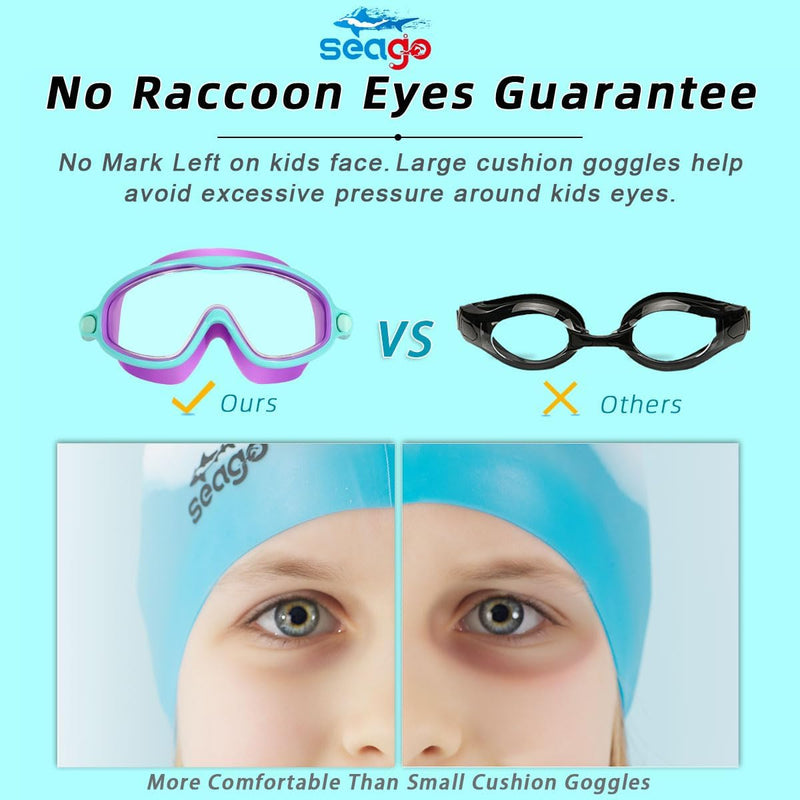 Seago Swim Goggles 2 Pack Anti-Fog Anti-UV Wide View Swimming Goggles for Kids 3-15
