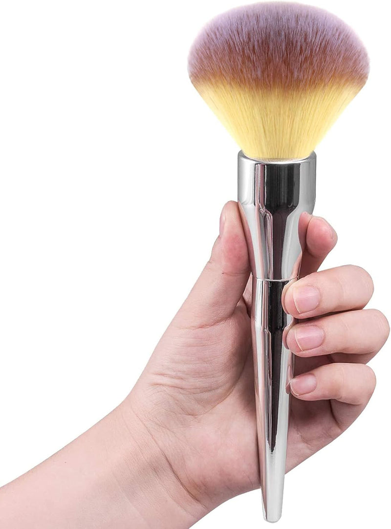 Powder Brush Large Foundation Brush, Pressed Powder Fluffy Kabuki Makeup Brushes Perfect For Buffing,Stippling,Blending Liquid,Cream and Flawless Setting Powder Contour Face Brush(1PCS,SILVER)