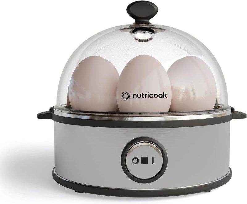 Nutricook Egg Cooker, 7 Eggs Capacity,Egg Cooker for Boiled, Poached, Scrambled Eggs & Omelettes, Buzzer Indicator, Precision Cooking, Includes accessories, EC207ME-K,Black, 2-Year Limited Warranty - Stainless Steel