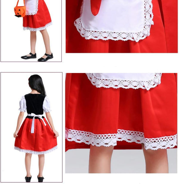 Little Red Riding Hood Costume for Girls, with Dress, Hooded Cape, Headband, Pumpkin Basket Halloween Costume for Kids, Book Characters Costumes for Girls