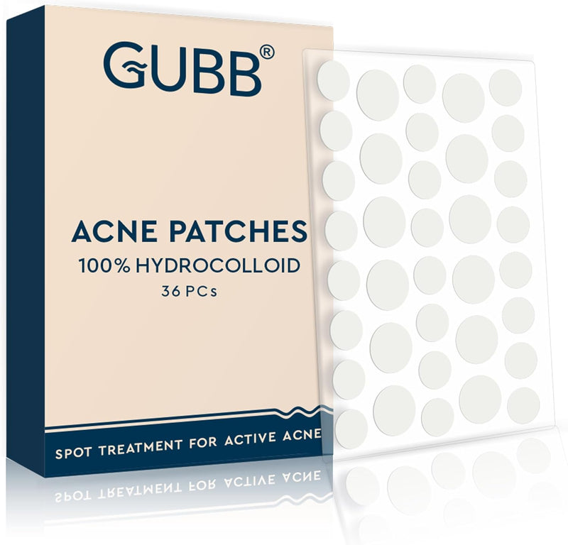 GUBB Acne Pimple Patches - Invisible Facial Stickers cover with 100% Hydrocolloid, Pimple Patches for Face, Acne Patches for Face (36 Pieces)