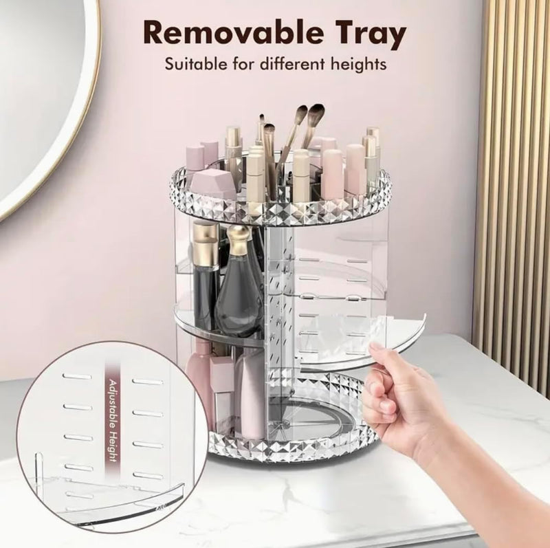 GENZY Rotating Makeup Organizer | Premium 360 Spinning Storage Case | Clear Acrylic Cosmetic Storage & Bathroom Organizer, Transparent, for Perfume, Beauty, Make up, Lipstick, Brushes