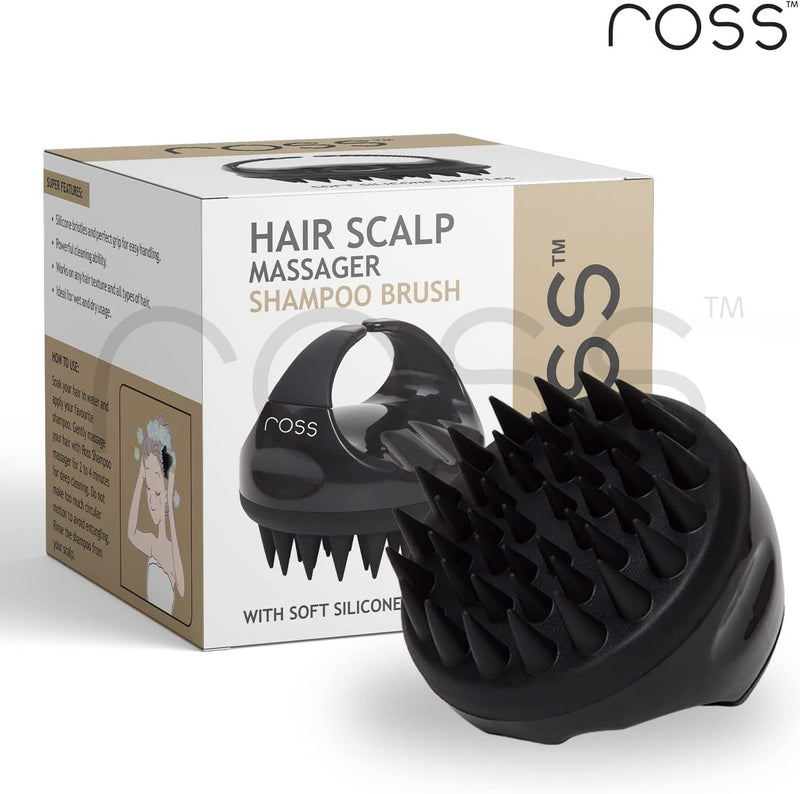 Ross Hair Scalp Massager Shampoo Brush with Soft Silicone Bristles (Black)