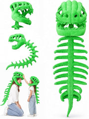 AM ANNA Dinosaur Skeleton Costume, Plush Wearable Dino Outfit with Headgear Spine for Kids Adult Halloween Cosplay Dress Up Spinosaurus - Green