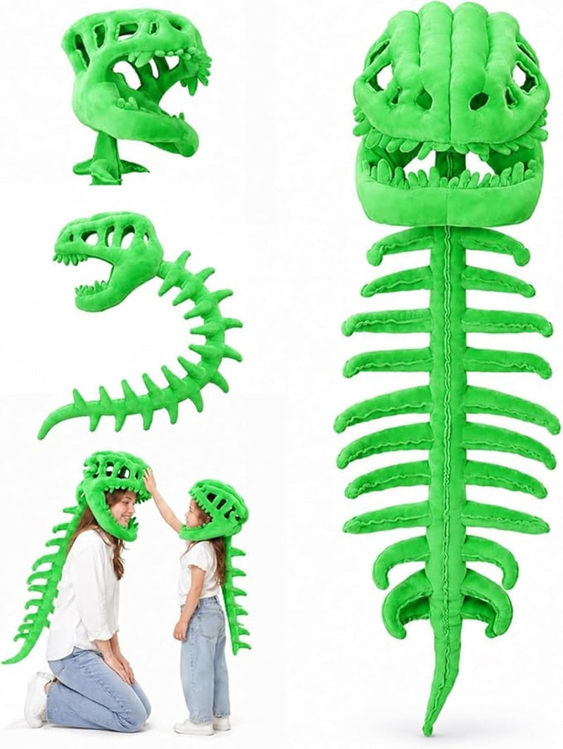 AM ANNA Dinosaur Skeleton Costume, Plush Wearable Dino Outfit with Headgear Spine for Kids Adult Halloween Cosplay Dress Up Spinosaurus - Green