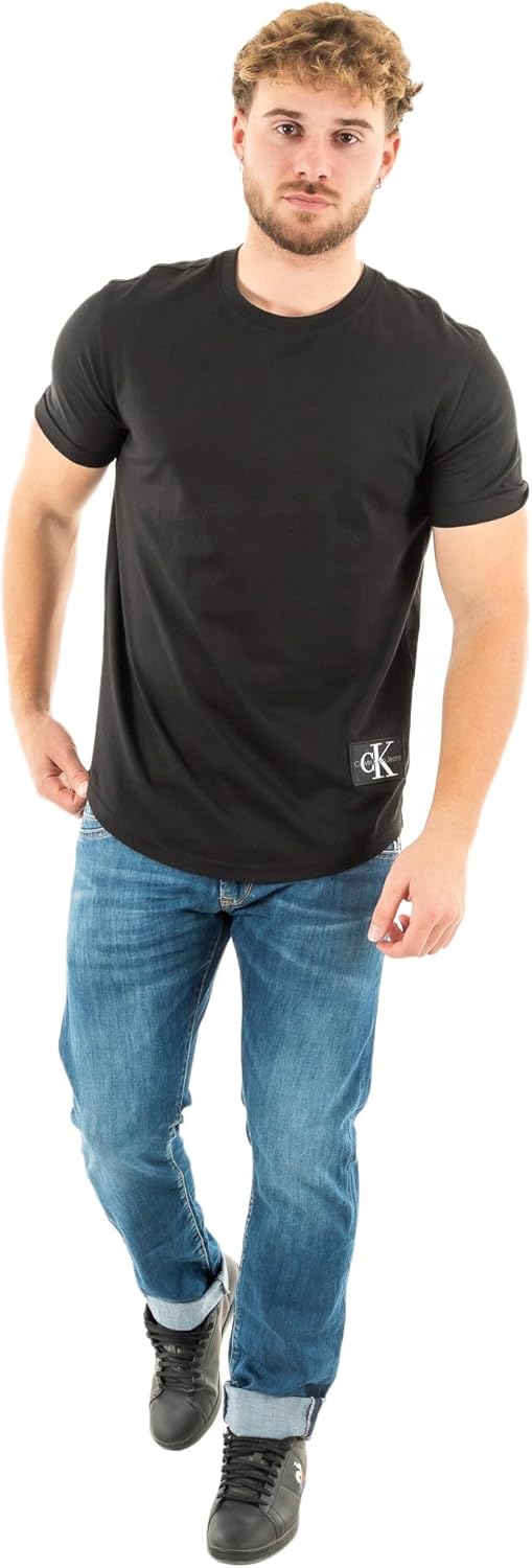 Calvin Klein Jeans Men's Badge Turn Up Sleeve S/S Knit Tops