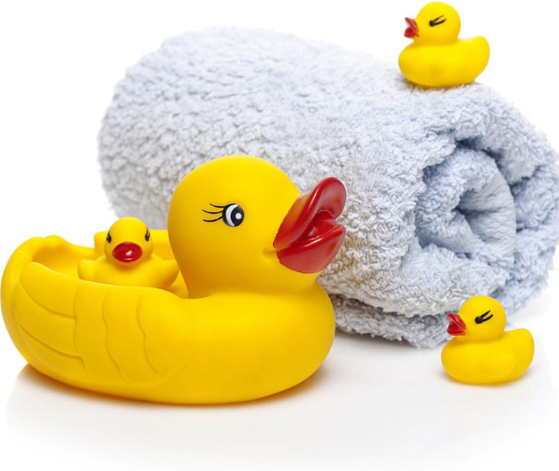 Rubber Duck Family Bathtub Toy, Bath Duck Toys 4 Pcs Rubber Duck Family Squeak Ducks Baby Shower Toy for Toddlers Boys Girls (Mother Child Ducks)